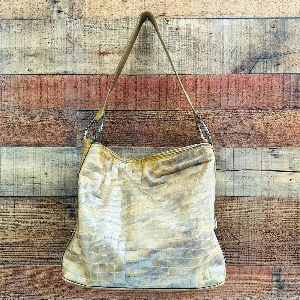 Brighton Cher Rare/Retired Bronze Croc Embossed Leather Shoulder Bag